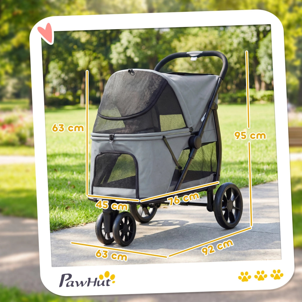 Carrello per Cani Pieghevole con Ruote ¨C zephmum ¨C Grigio 92x63x95 cm