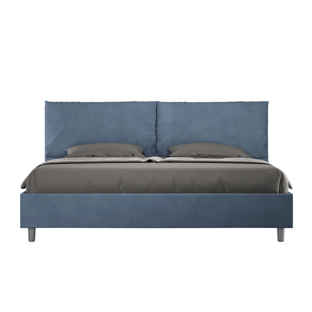 BS COM Letto matrimoniale king size con rete imbottito 190x190 microfibra blu Large