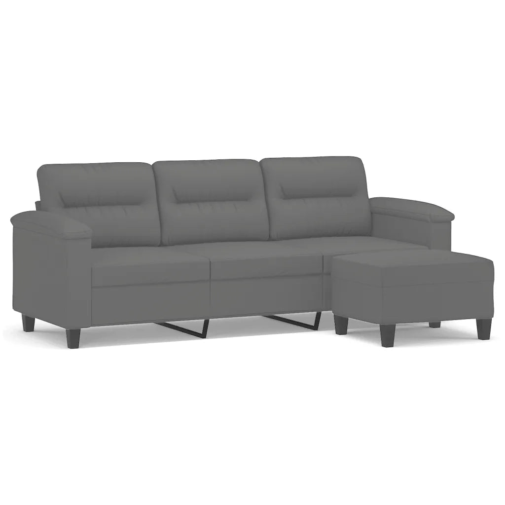 Divano a 3 Posti con Poggiapiedi Grigio Scuro 180 cm Microfibra 3201233