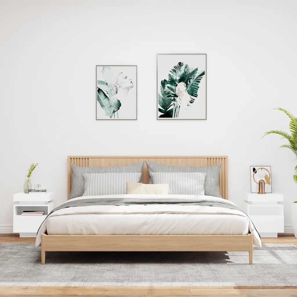 Comodini con Luci LED 2pz-Set di 2 Tavolino da notte Bianchi 40x39x48,5 cm