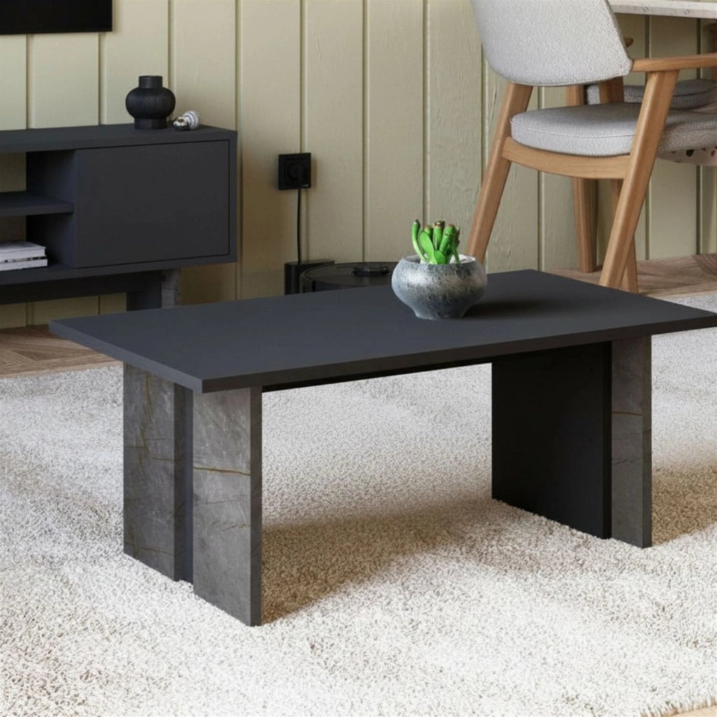 Tavolino in legno "Ravello" - 90 x 50 x 40 cm - Grigio antracite marmorizzato