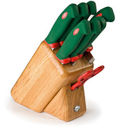 Ceppo in Legno Rovere 8 Coltelli Manico Antiscivolo Sanelli Maxime Premana Verde/Rosso