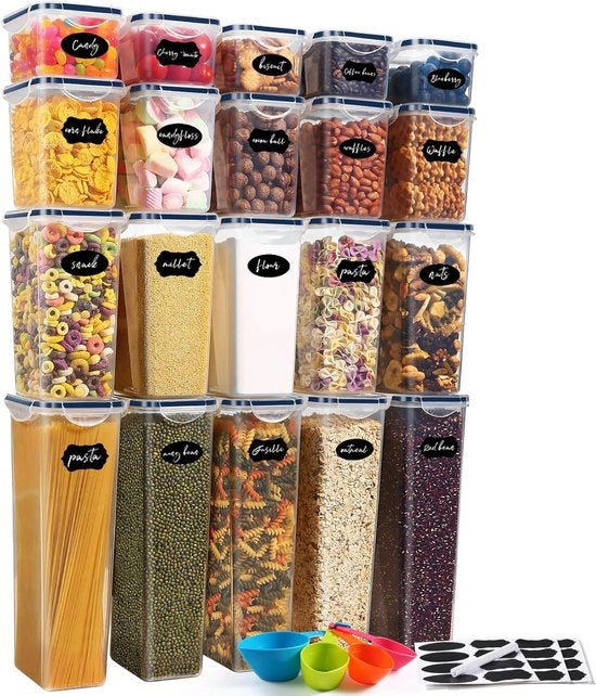 Set di contenitori in plastica BPA-free a chiusura ermetica, 20 pezzi, per alimenti secchi.