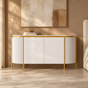 Credenza ovale 140x38x80 cm con 4 ante e passacavi bianca HOMVRA