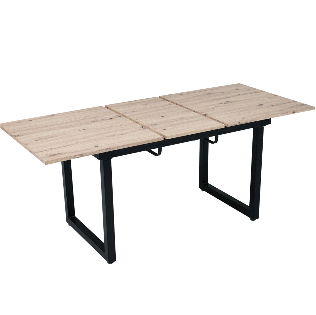 Tavolo da pranzo allungabile in stile industriale; MDF e metallo nero e naturale