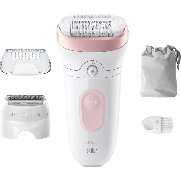 Epilatore elettrico - BRAUN - Silk-épil 7 - Depilazione facile - Pelle morbida a lunga durata - 7-030 - Bianco / Rosa