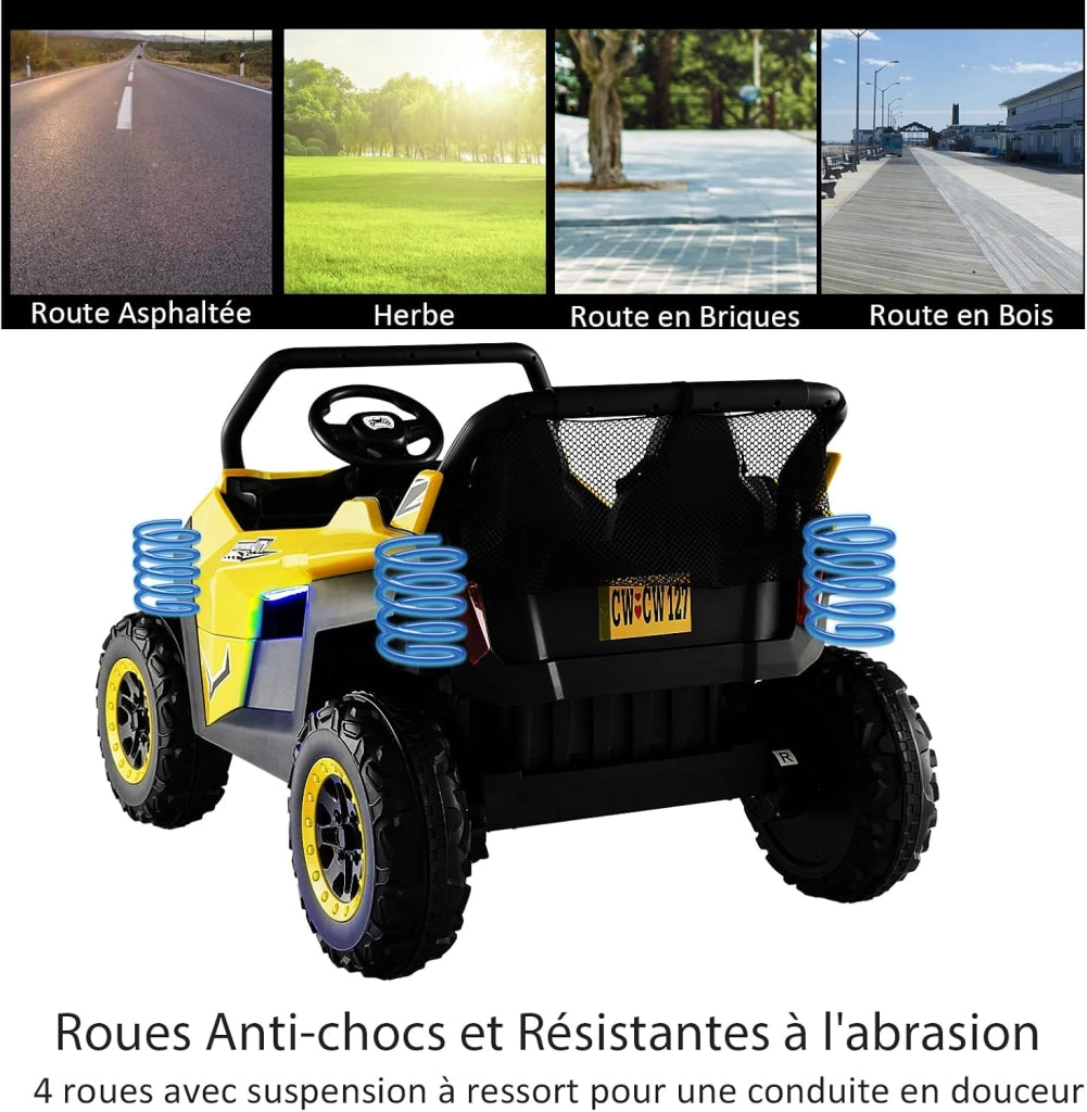 Macchina Elettrica Per Bambini 2 Posti, con Multimedia e Telecomando 2,4G per Genitori, Autonomia 60-120 Min, Carico Max 59 KG, Macchina Elettrica per Bambini da 3 a 8 Anni (Giallo)