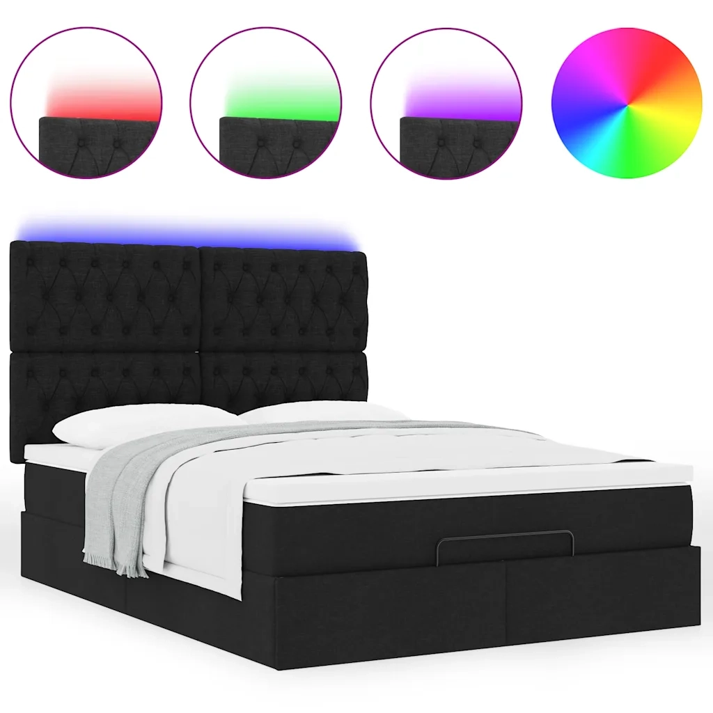 vidaXL Struttura Letto Pouf con Materasso Nero 140x190 cm in Tessuto