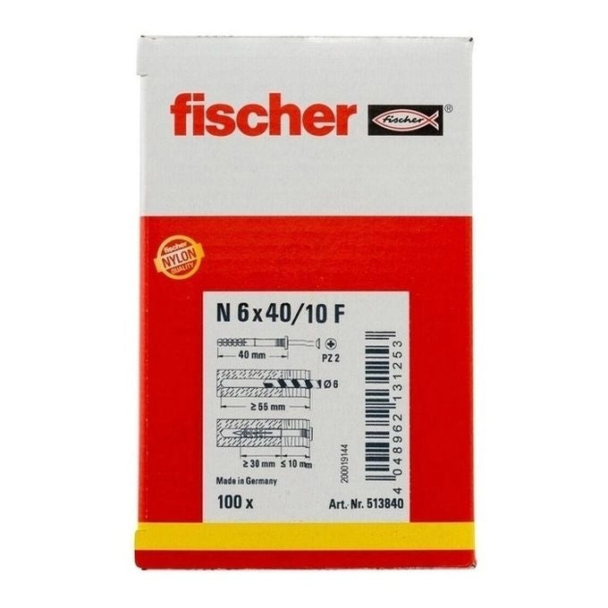 Fischer 513840 ancoraggio a vite e tassello 100 pz Kit di viti e tasselli a muro 40 mm
