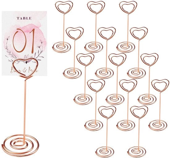 Hart forma di cartellino metallico per posto, cartellino di posizionamento, cartellino di memoria, cartellino di tavolo, cartellino di posizionamento per eventi, matrimoni, compleanni, ristoranti (rosa oro), 12 pezzi