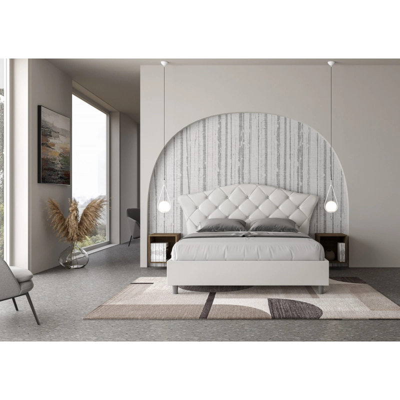 Letto imbottito Matrimoniale 160x190 cm Langre - Bianco,Similpelle,Contenitore
