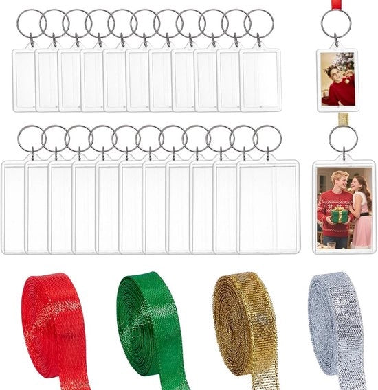 Set di cornici fotografiche da 24 pezzi - 2 misure - Cornici fotografiche rettangolari - Linti con glitter - Decorazione per albero di Natale - Regalo DIY - Ornamenti fotografici