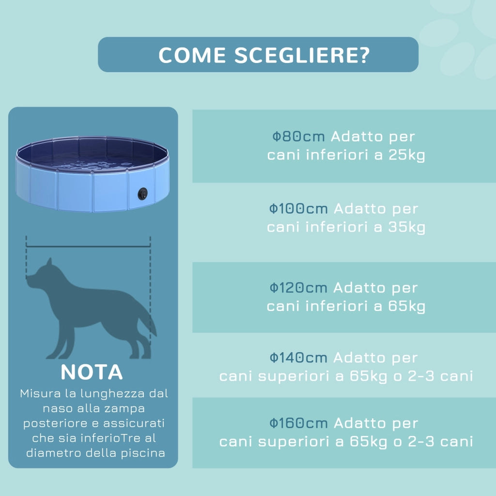 Piscina Pieghevole per Cani in PVC Blu Ø80x20 cm