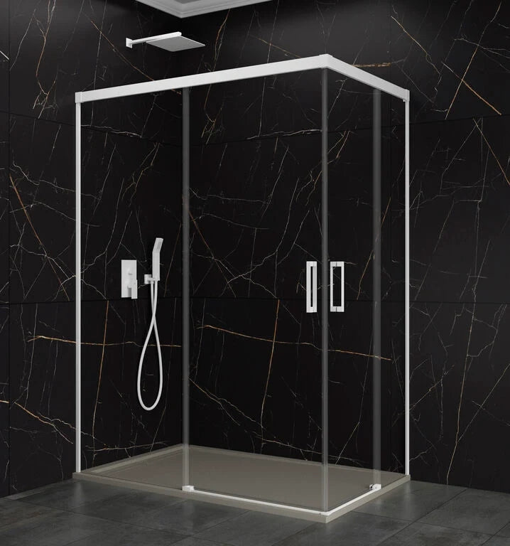 Box doccia angolare BASIC apertura al vertice 120x70 cm (115-120/65-70) bianco opaco vetro trasparente