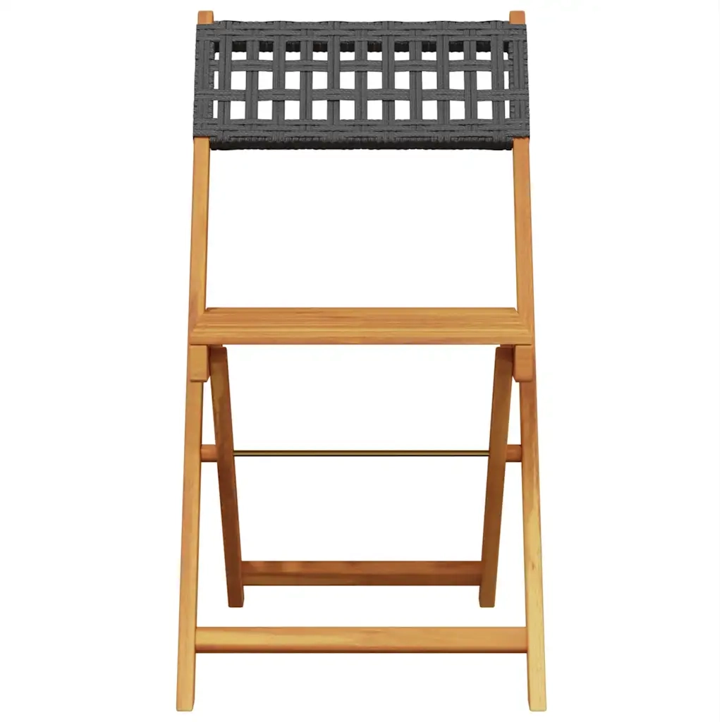 Sedie Giardino Pieghevoli 8pz Nere Polyrattan e Legno Massello 3214594