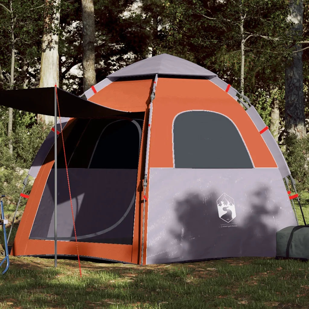 Tenda Campeggio Cabina 4 Pers.-Tenda per Escursionismo Grigio Arancione Rilascio Rapido 344026