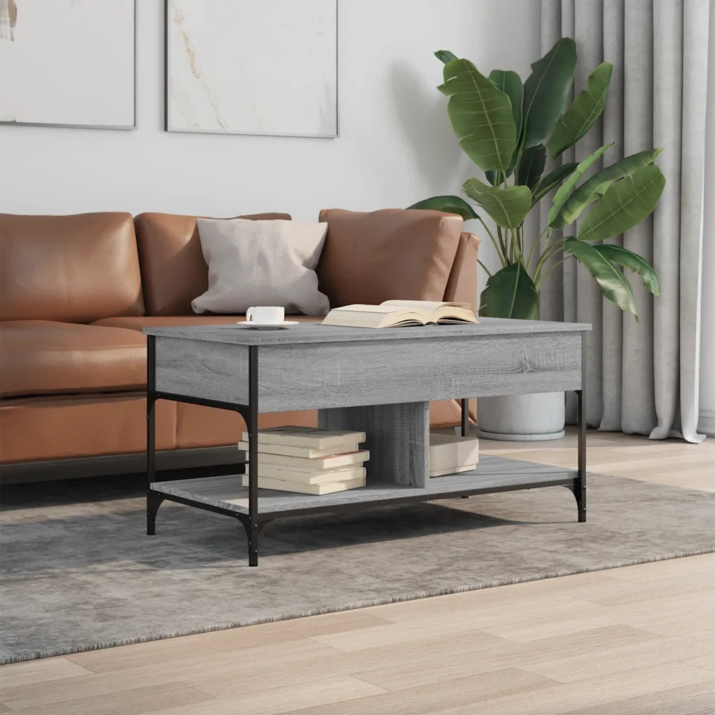 Tavolino Salotto Grigio Sonoma 100x50x50 cm Multistrato Metallo 845369