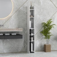 kleankin Colonna Bagno con 3 Mensole e 3 Armadietti, in Legno, 15x17x120 cm, Bianco e Nero
