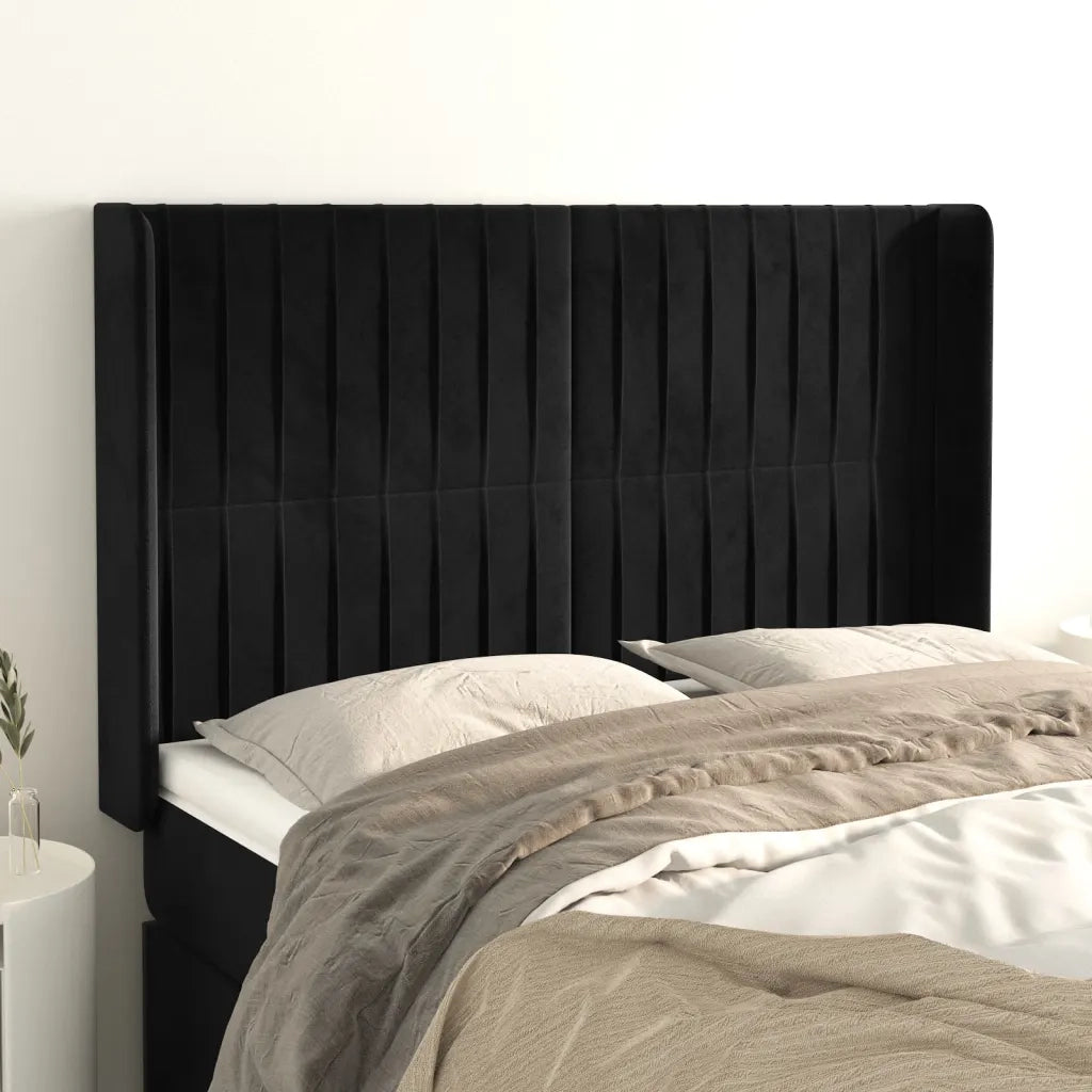 Testiera | Testata ad Orecchio Nera 147x16x118/128 cm in Velluto