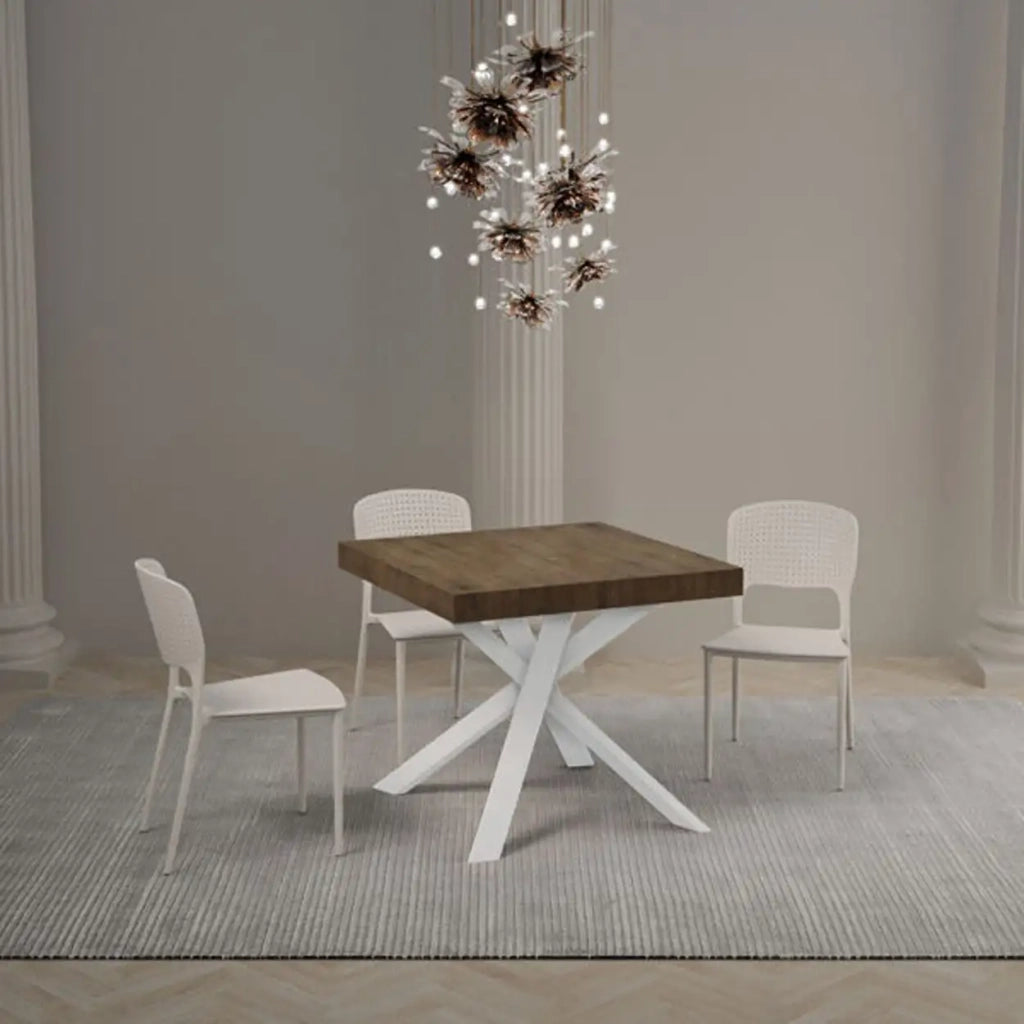 Tavolo allungabile 90/194x90 cm Clerk colore noce gambe bianche