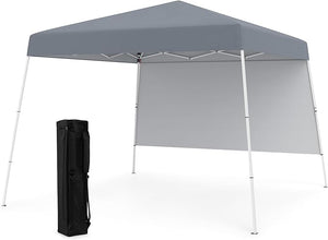 Gazebo Pop-up da Esterno 3 x 3 m, Gezebo Pieghevole con 1 Parete Laterale, Zaino Portatile e 4 Picchetti, Tendone Impermeabile e Resistente per Campeggio e Feste (Grigio)