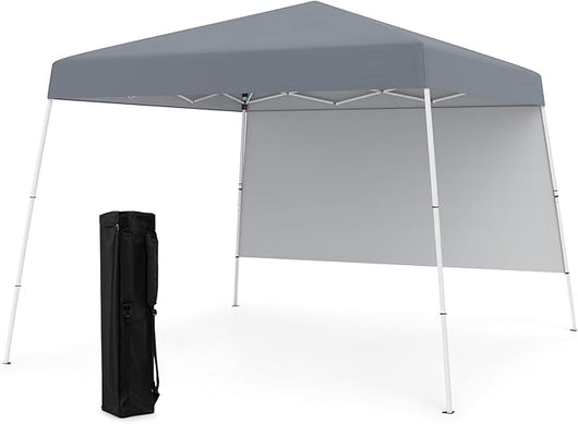 Gazebo Pop-up da Esterno 3 x 3 m, Gezebo Pieghevole con 1 Parete Laterale, Zaino Portatile e 4 Picchetti, Tendone Impermeabile e Resistente per Campeggio e Feste (Grigio)