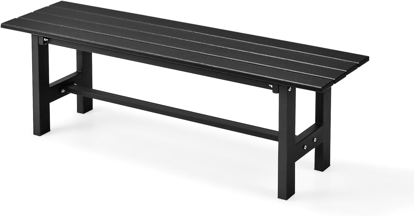 Panchina da Esterno con Sedile HDPE, Panca da Giardino con Telaio in Metallo Verniciato a Polvere, Panchina da Giardino, Parco e Balcone, Portata 300 kg, 120 x 36 x 40,5 cm (Black)
