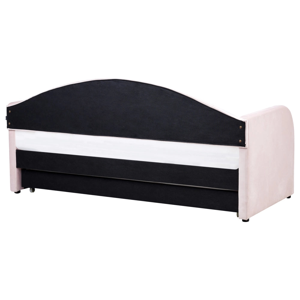 Letto estraibile in velluto rosa 90 x 200 cm con cornice imbottita moderna glamour per una cameretta per bambini ospiti