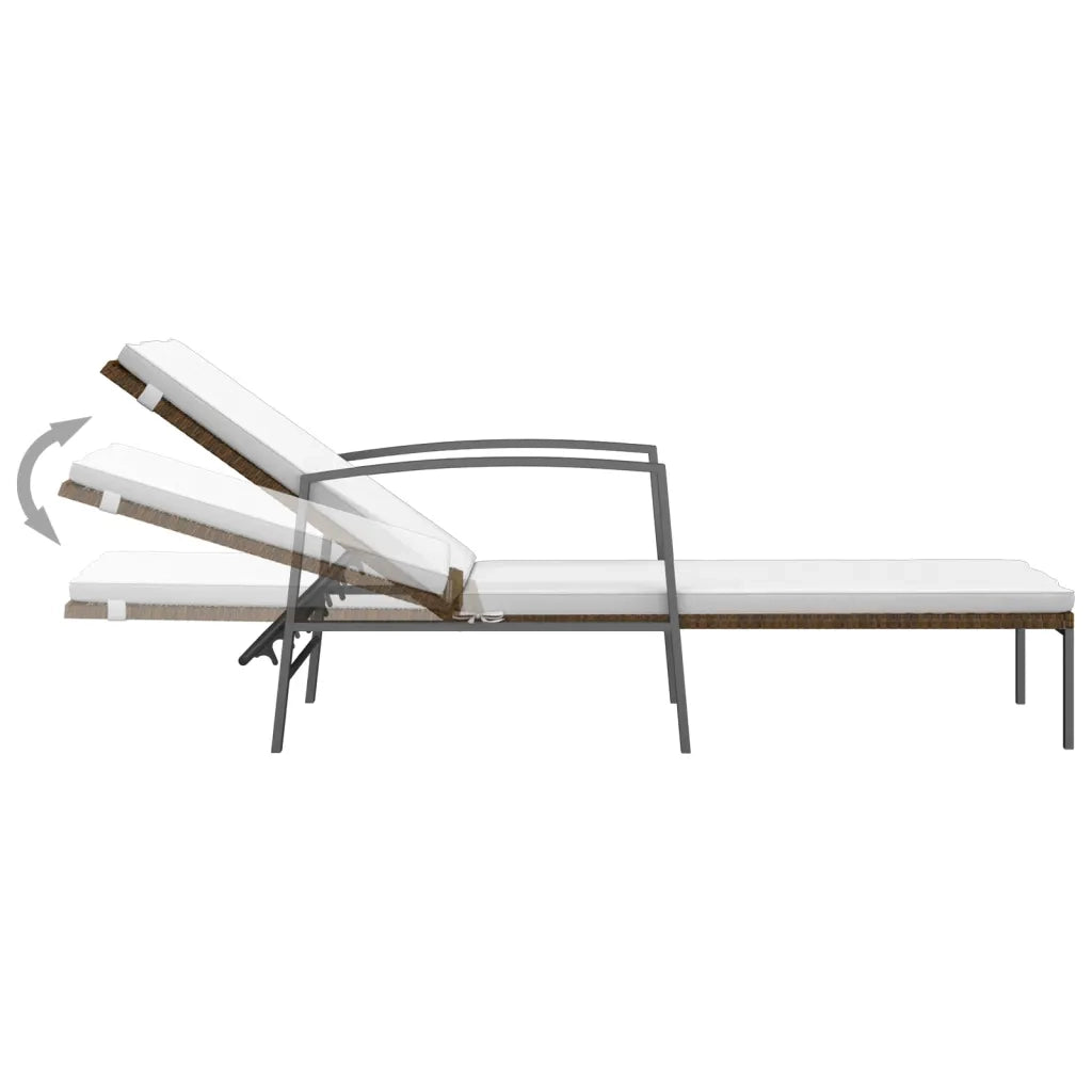 Lettini Prendisole 2 pz con Tavolo in Polyrattan Marrone 317637