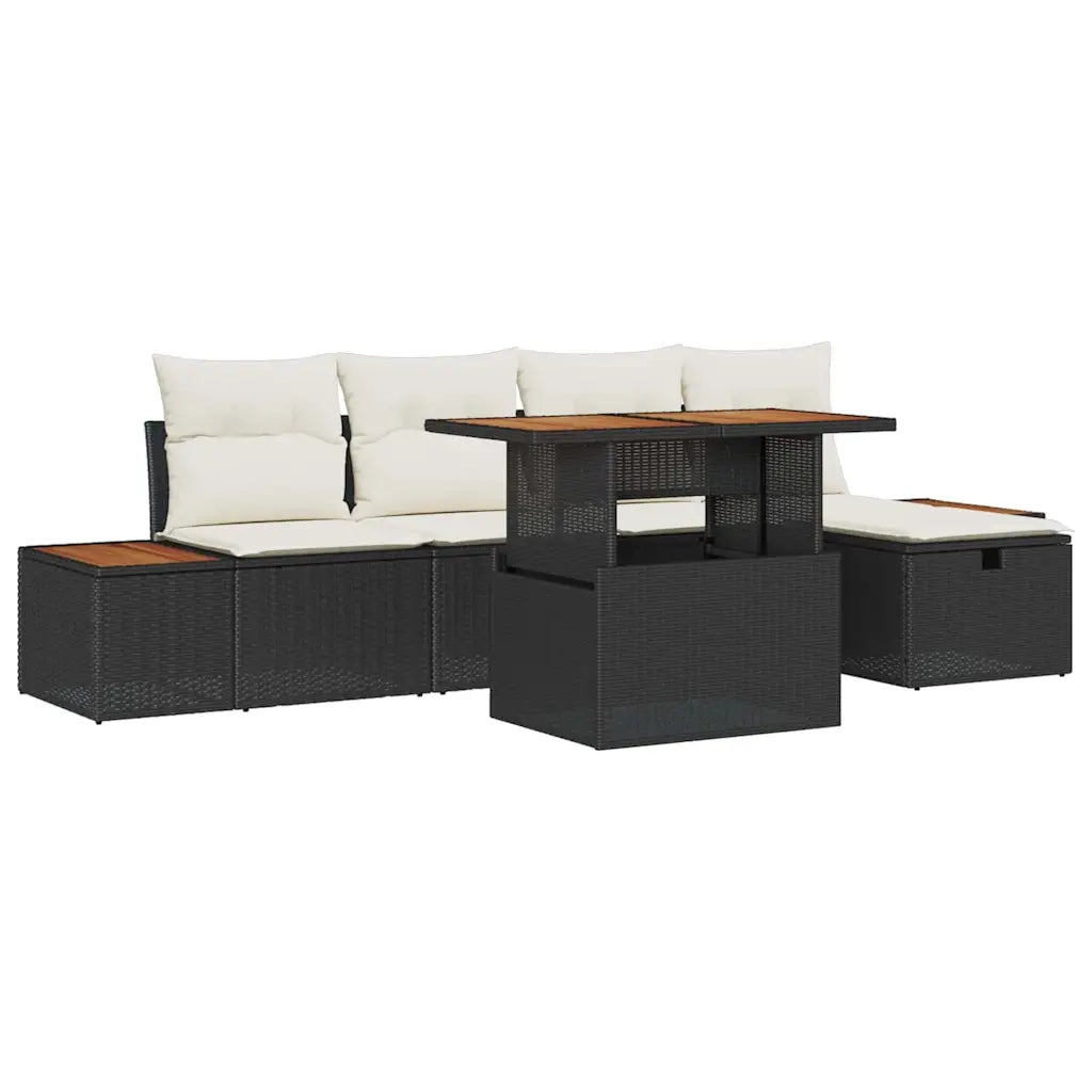 Set Divano da Giardino con cuscino 6 pcs Nero polyrattan