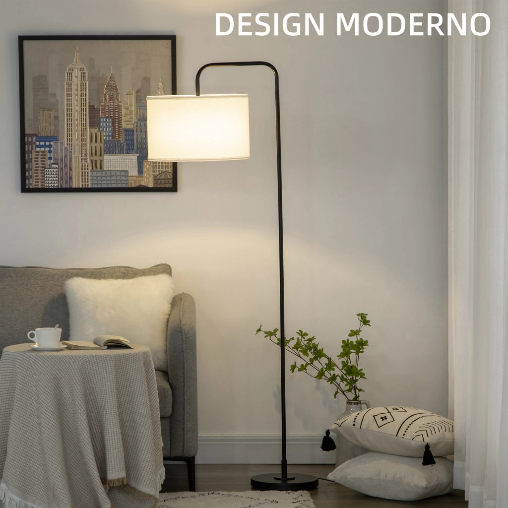 Lampada da Terra Moderna ¨C Xylo ¨C Acciaio Paralume Tessuto Effetto Lino 64x38x163.5cm Bianca Nera