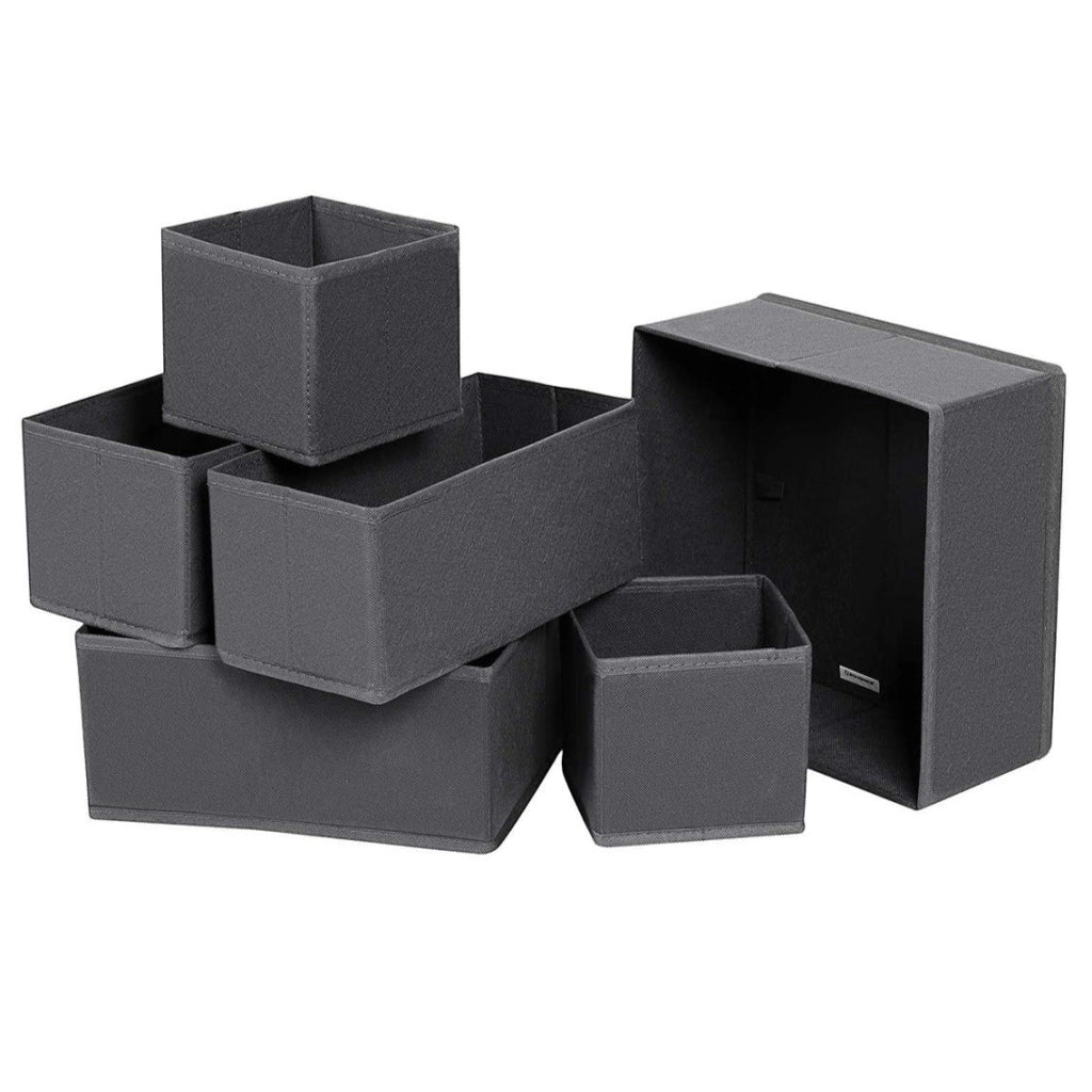 Organizer per cassetti divisori per tavolo da toeletta Set di 6 contenitori pieghevoli in tessuto per calzini, biancheria intima, reggiseni, cravatte, sciarpe Grigio 12_0003078