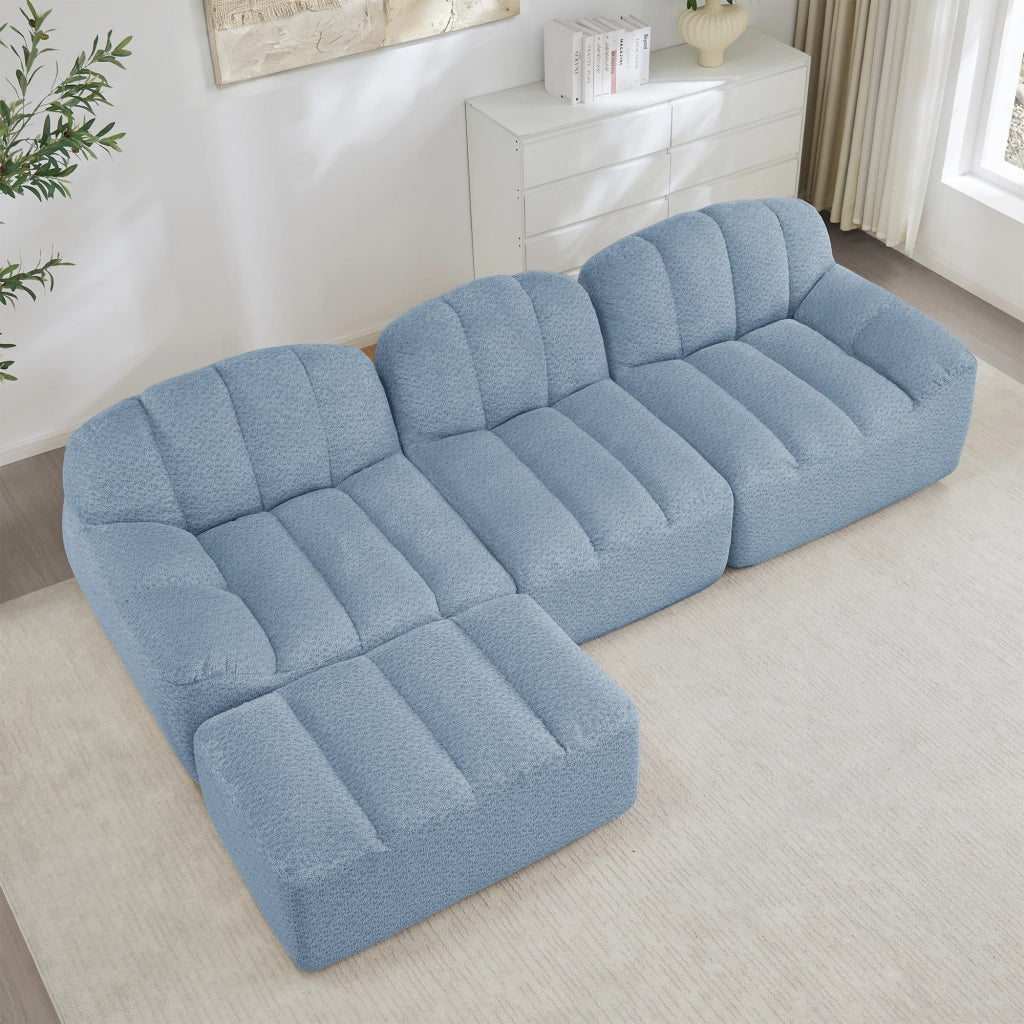 Divano Angolare Modulare 3 Posti con Poggiapiedi ¨C MINIMAL ¨C Tessuto Morbido Blu