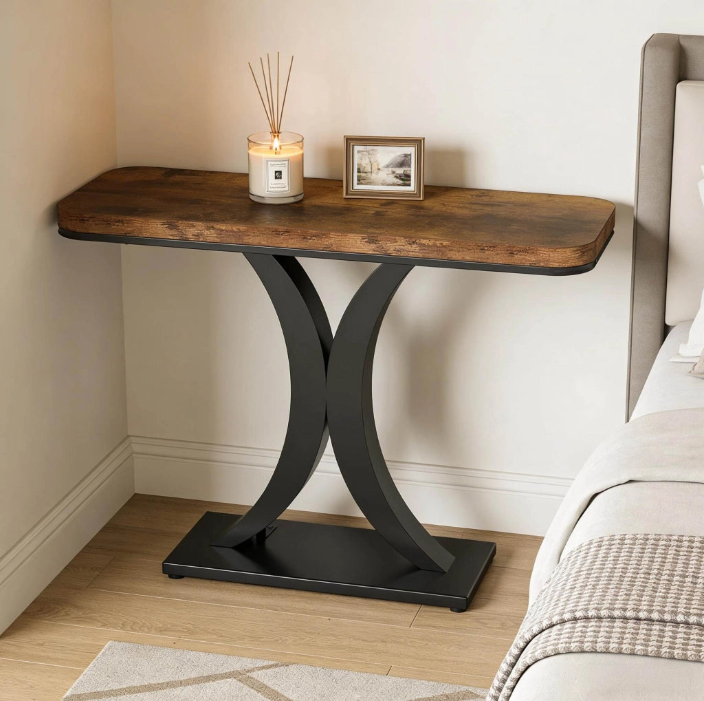 Tavolo consolle 100x29,5 cm in metallo e legno marrone rustico e nero