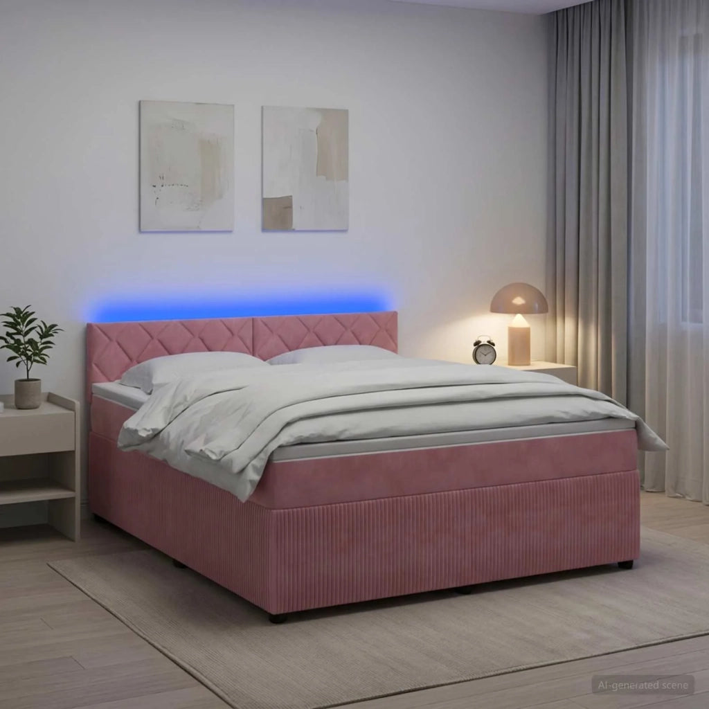 Letto box spring con materasso Rosa 140 x 190 cm Velluto 3453148