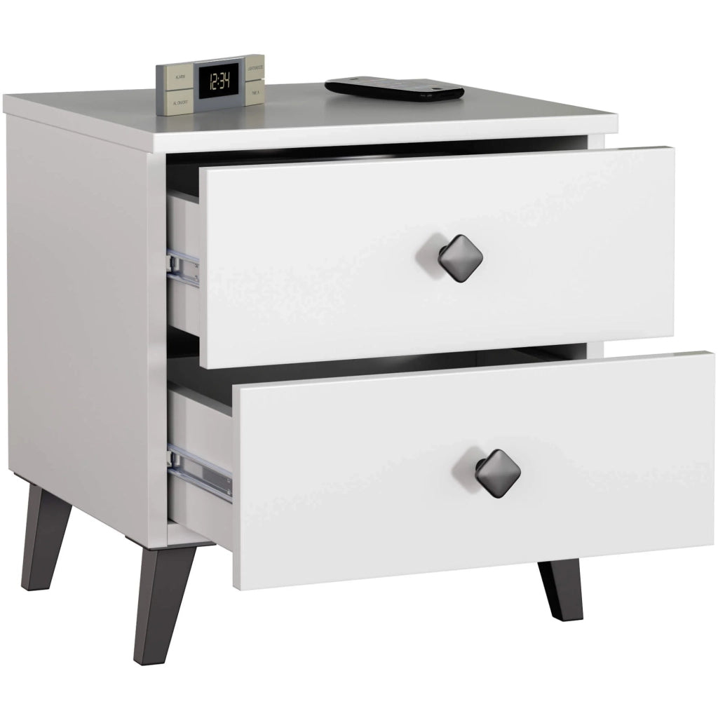 Comodino AKORD MOBI color bianco con 2 cassetti L40 x H43 x P37 cm