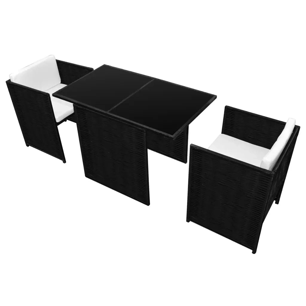 Set da Bistrot 3 pz | Set Salotto da Giardino con Cuscini in Polyrattan Nero