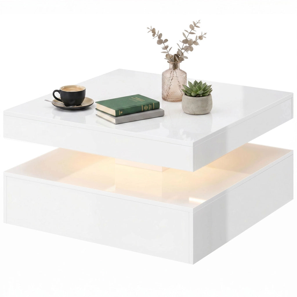 Tavolino da salotto con LED e vano aperto ¨C Minimal ¨C Bianco lucido