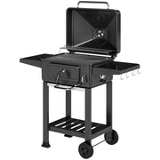 Barbecue a Carbone 112x63x101,5 cm Affumicatore Portatile con Ventilazione Termometro e Mensole Laterali in Acciaio Nero