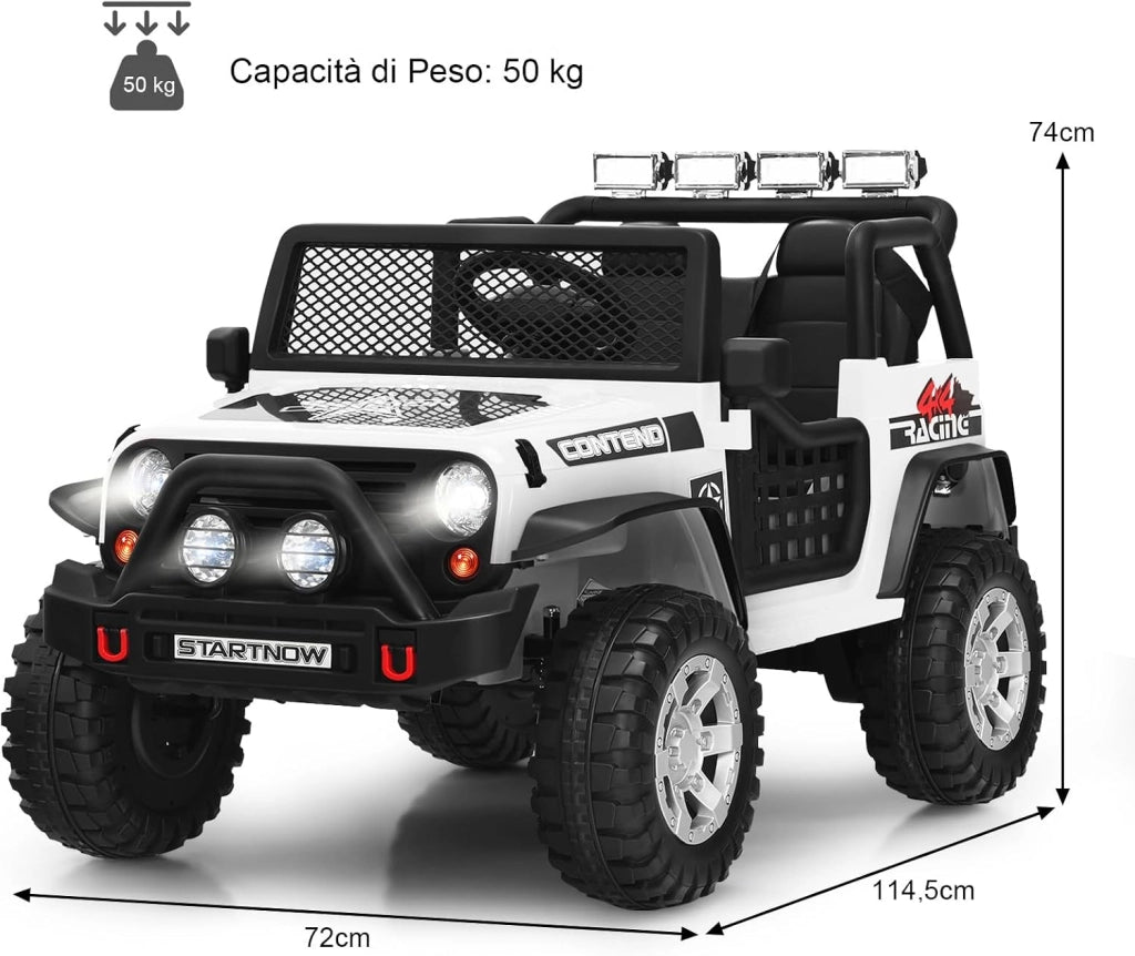 12V Auto Elettrica per Bambini, Macchina per Bambini con Telecomando, 3 Velocità, con Luci Musica MP3 e Radio, Veicolo Elettrico per Bambini 3+ Anni (Bianco)