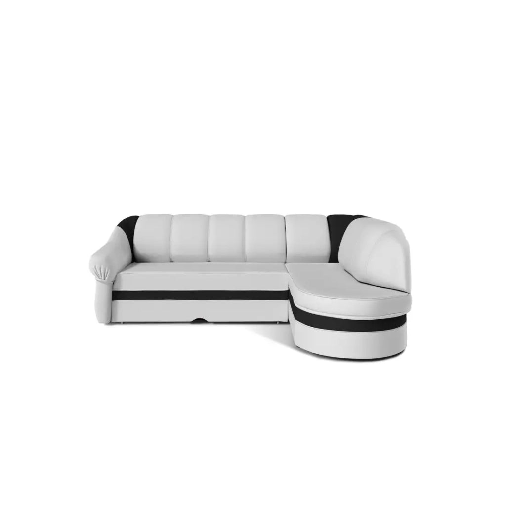 Divano angolare destro convertibile BENANA 250 cm bianco e nero con contenitore