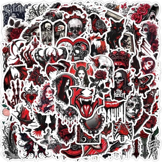 Sticker Halloween Graffiti Decorativi - Doodshoofd - Punk - 100 Pezzi - Materiale PVC - Per Superfici Liscie - Sticker Decorativi