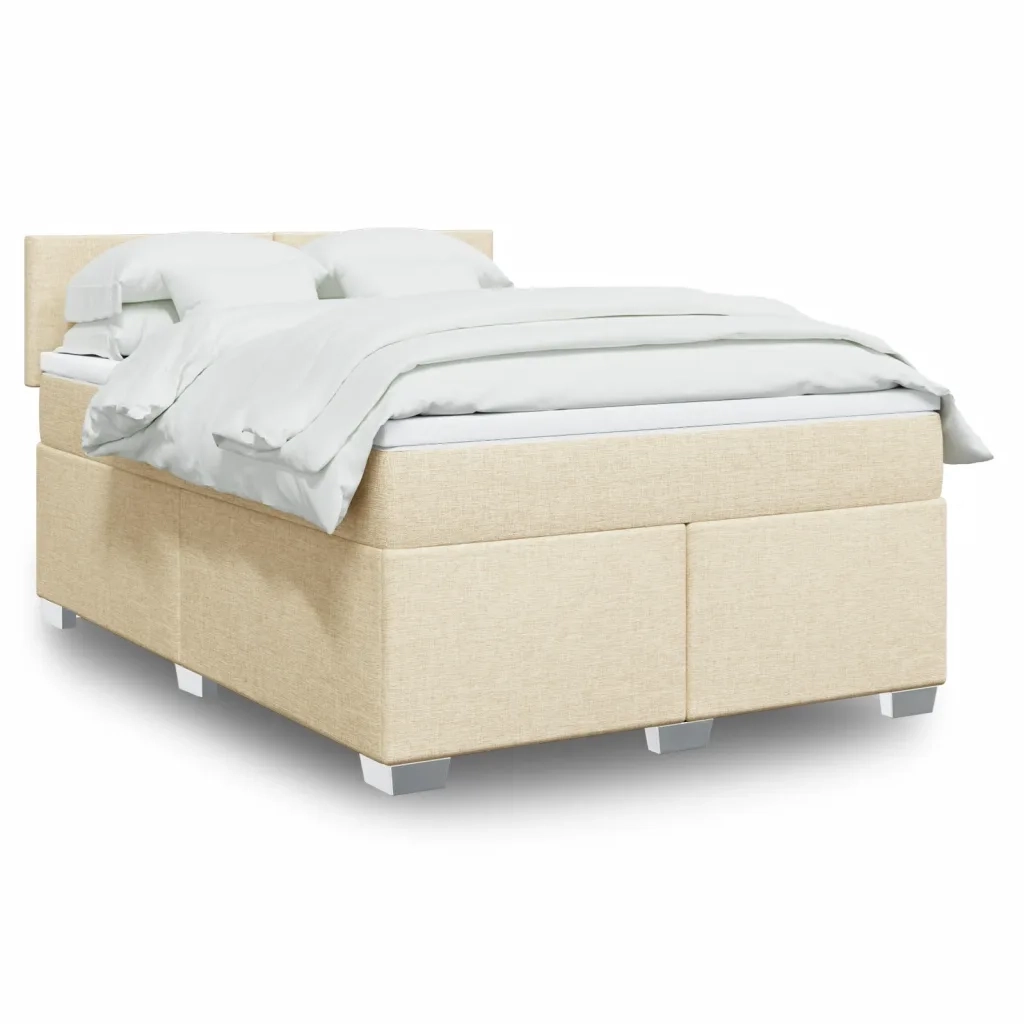 Giroletto a Molle con Materasso Crema 160x200 cm in Tessuto