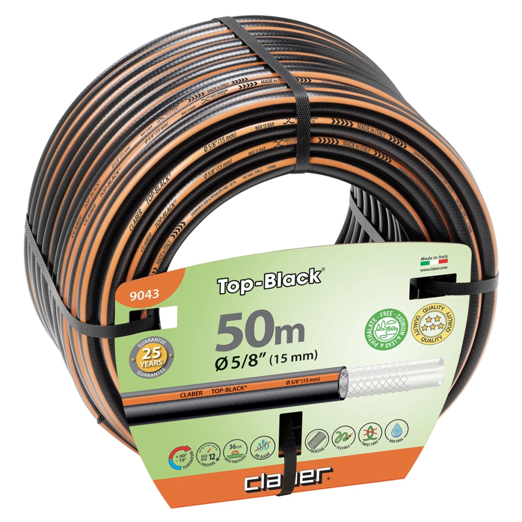 Claber TUBO PVC ANTITORSIONE TOP-BLACK Art. 9043  mt. 50-5/8
