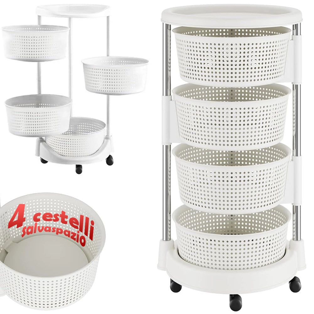 Carrello da Cucina Acciaio Inossidabile 4 Ripiani Apribili Carrellino Salvaspazio