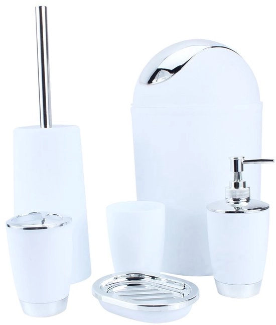 Set da bagno 6 pezzi - Dispensatore di sapone/Tumbler - Spazzola da bagno/Fiala disinfettante per le mani - Smalto ecologo - Sostenibile - Adatto per la decorazione della camera da bagno - Accessori per la camera da bagno