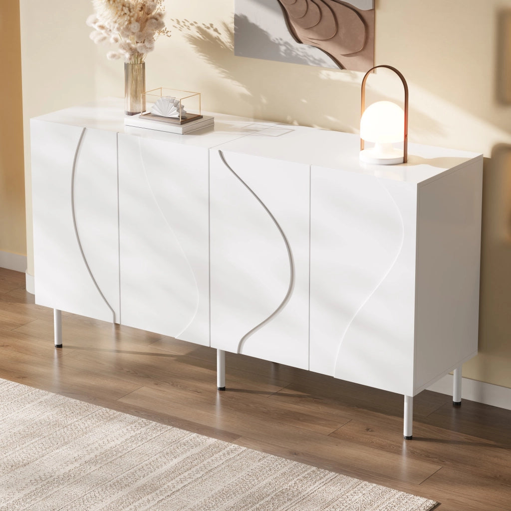 MADIA 140x40x77,5 cm con 4 ante curve 3D Push-to-Open bianca