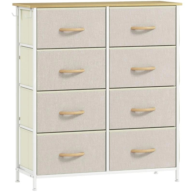CASSETTIERA 8 CASSETTI PIEGHEVOLI CON 4 TASCHE E 2 GANCI, IN LEGNO, ACCIAIO E TESSUTO, 86X30X94.5 CM