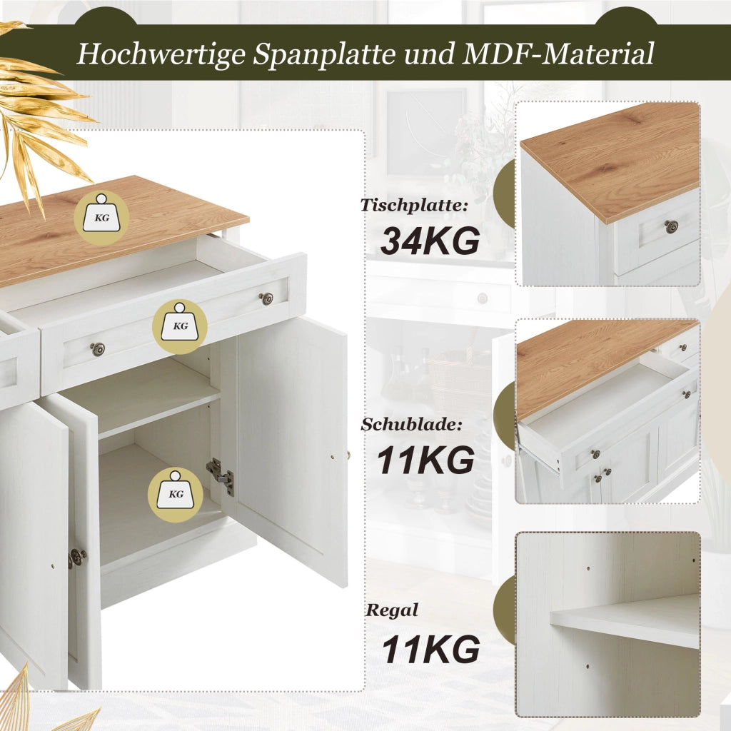 Credenza con 4 ante e 2 cassetti; ripiani regolabili - per soggiorno - 150×40×86 cm