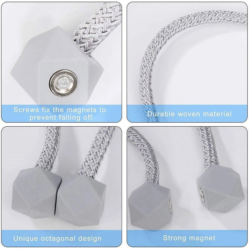 Trade Shop - Set 2 Pz Fermatende Magnetici Per Tenda Moderno Fibbia Intrecciata Colore Grigio -